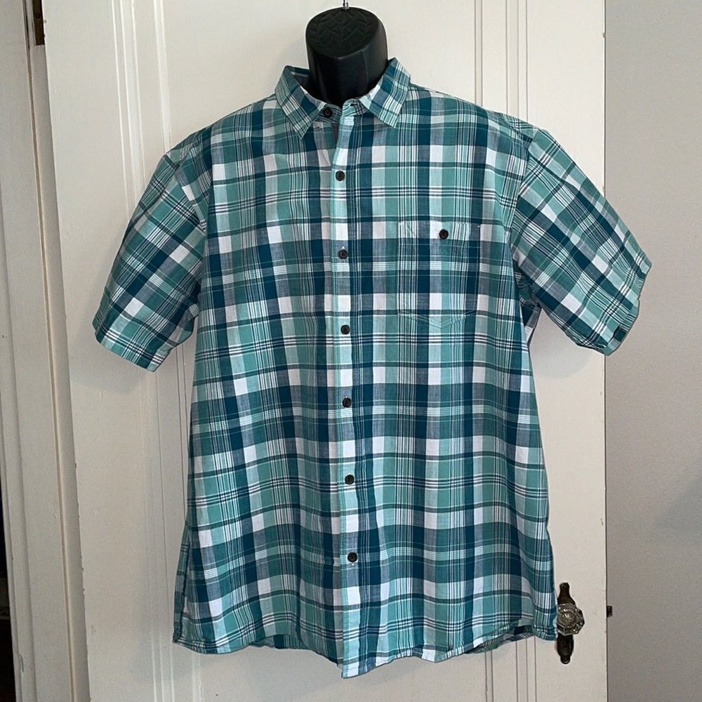 Red Head Brand Co green & white‎ plaid short sleeved shirt
